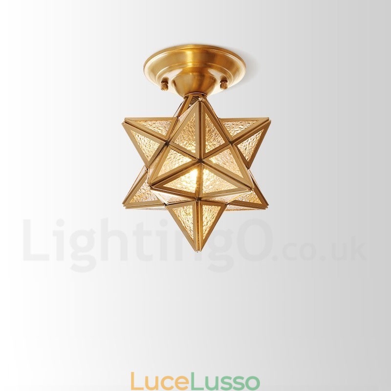 Lampada da soffitto a filo in ottone puro stile rustico nordico con paralume in vetro