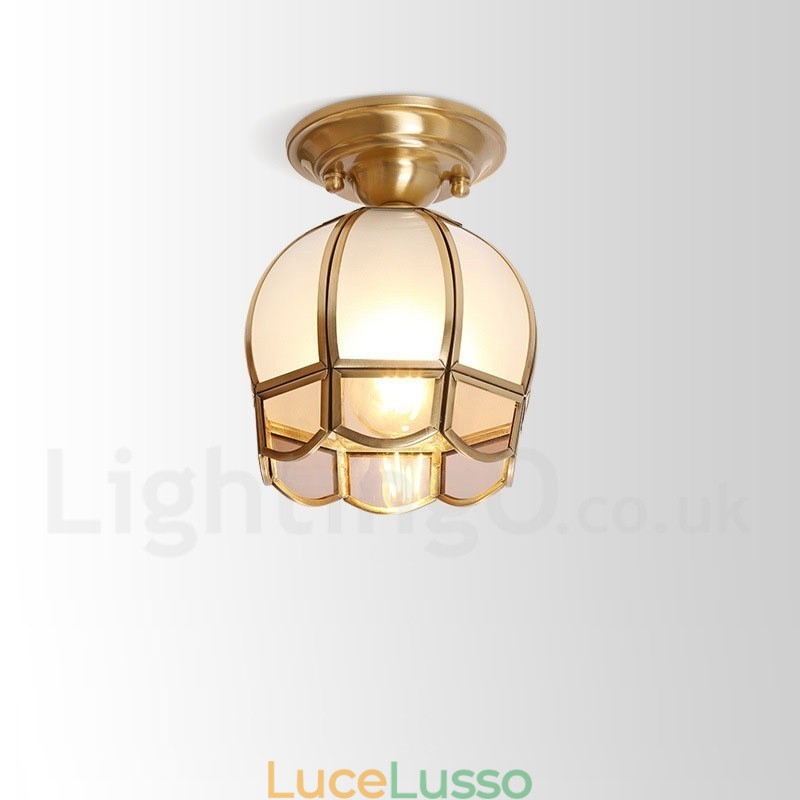 Lampada da soffitto a filo in stile nordico rustico in ottone puro con paralume in vetro