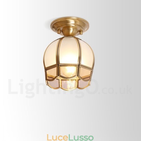 Lampada da soffitto a filo in stile nordico rustico in ottone puro con paralume in vetro Lampada da soffitto a filo in stile nordico rustico in ottone puro con paralume in vetro