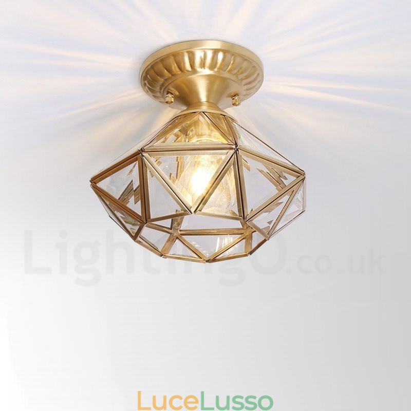 Lampada da soffitto a filo in stile nordico rustico in ottone puro con paralume in vetro