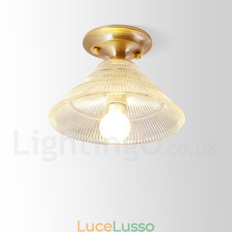 Lampada da soffitto a filo in stile nordico rustico in ottone puro con paralume in vetro