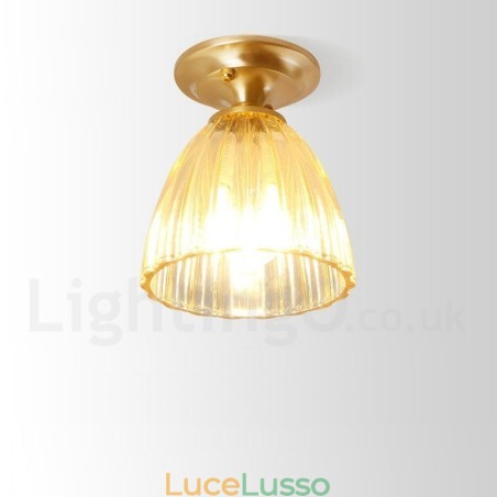 Lampada da soffitto a filo in stile nordico rustico in ottone puro con paralume in vetro Lampada da soffitto a filo in stile nordico rustico in ottone puro con paralume in vetro