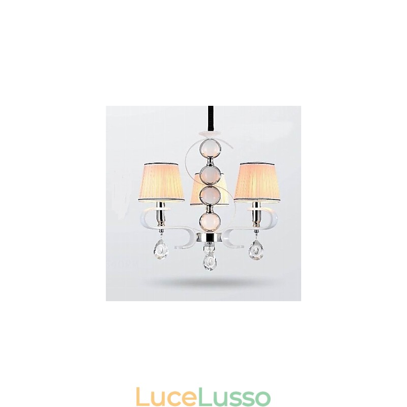 Lampadario in tessuto 3 luci Lampada di alta qualità Anello in argento e giada bianca