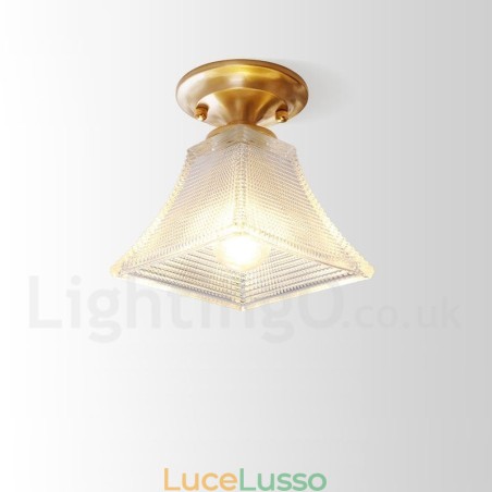 Lampada da soffitto a filo in ottone puro stile rustico nordico con paralume in vetro Lampada da soffitto a filo in ottone puro stile rustico nordico con paralume in vetro
