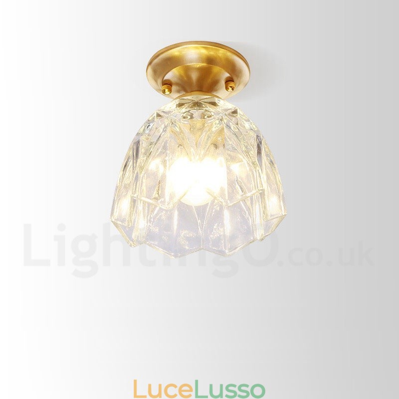 Lampada da soffitto a filo in stile nordico rustico in ottone puro con paralume in vetro