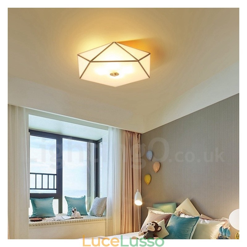 Lampada da soffitto a filo in ottone puro stile rustico nordico con paralume in vetro