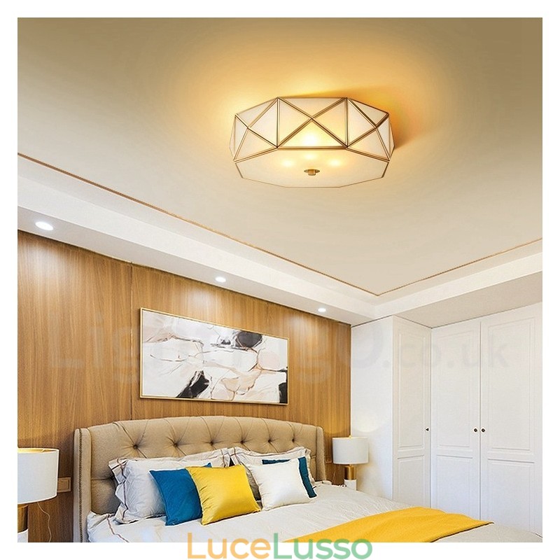Lampada da soffitto a filo in ottone puro stile rustico nordico con paralume in vetro