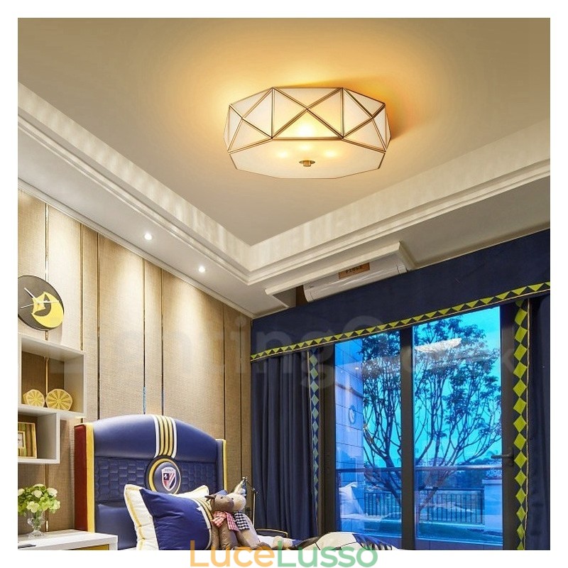 Lampada da soffitto a filo in ottone puro stile rustico nordico con paralume in vetro