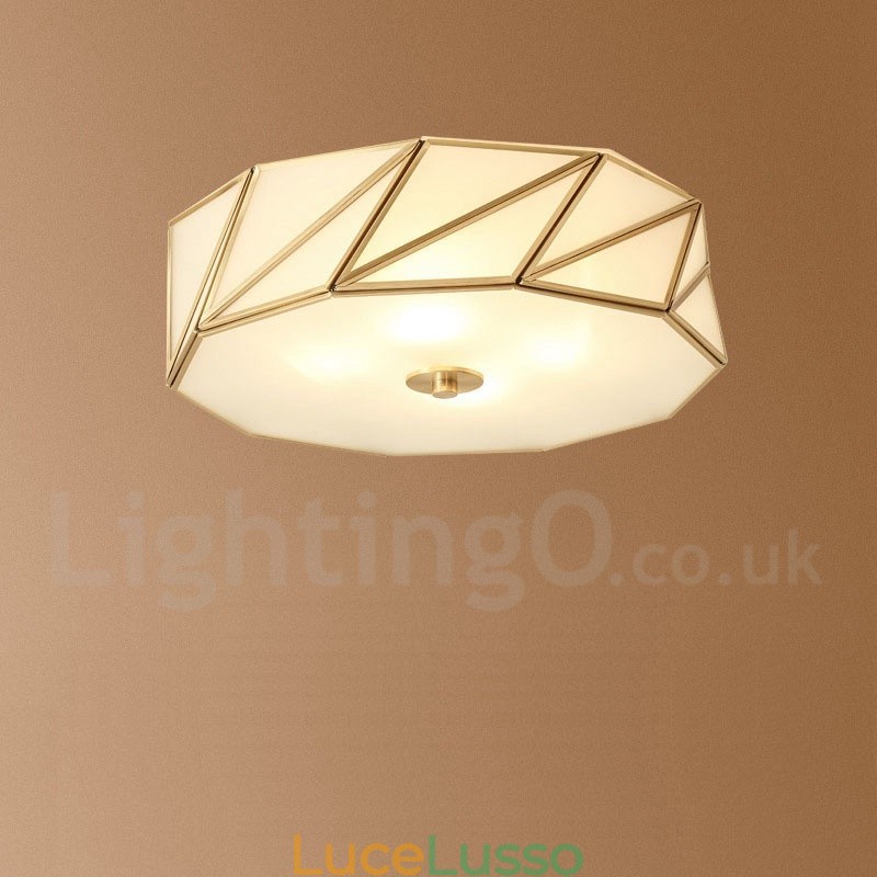 Lampada da soffitto a filo in stile nordico rustico in ottone puro con paralume in vetro