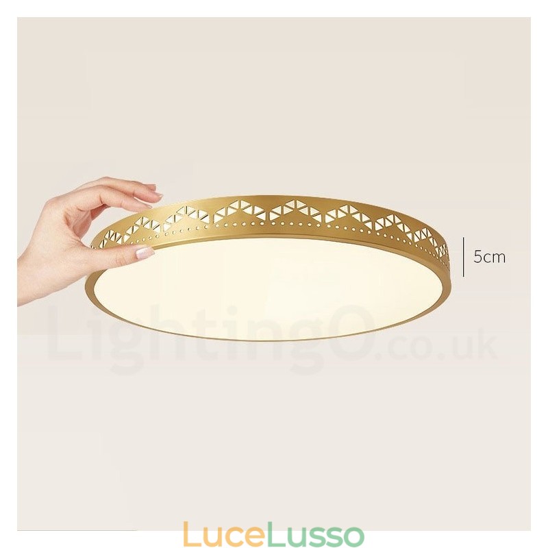 Lampada da soffitto rotonda in ottone puro, moderna, contemporanea, in stile nordico, con paralume in acrilico