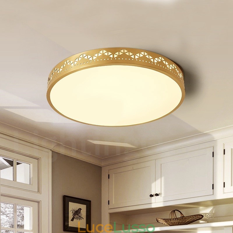 Lampada da soffitto rotonda in ottone puro, moderna, contemporanea, in stile nordico, con paralume in acrilico