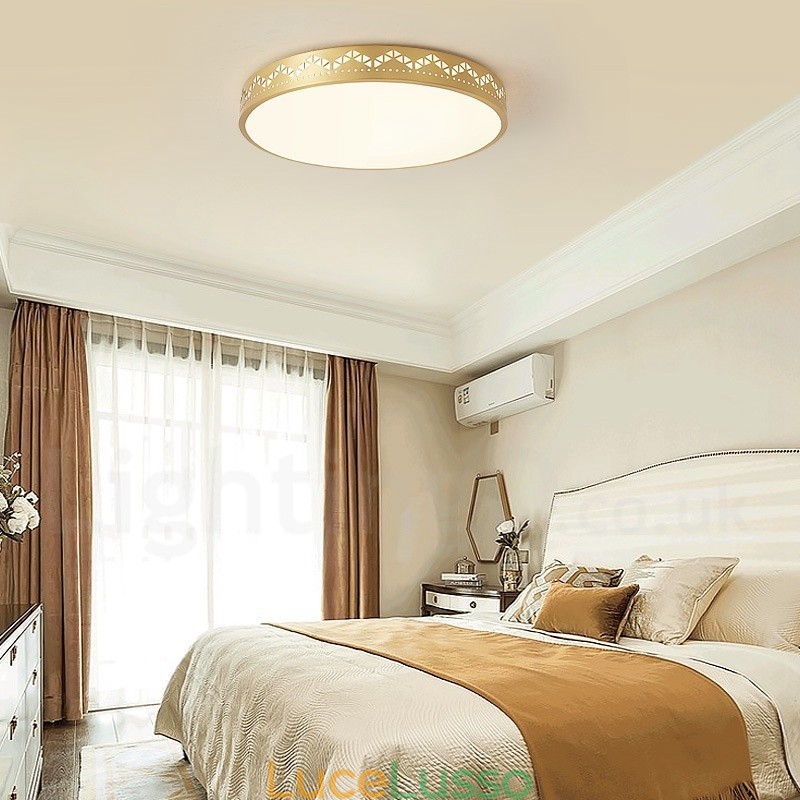 Lampada da soffitto rotonda in ottone puro, moderna, contemporanea, in stile nordico, con paralume in acrilico