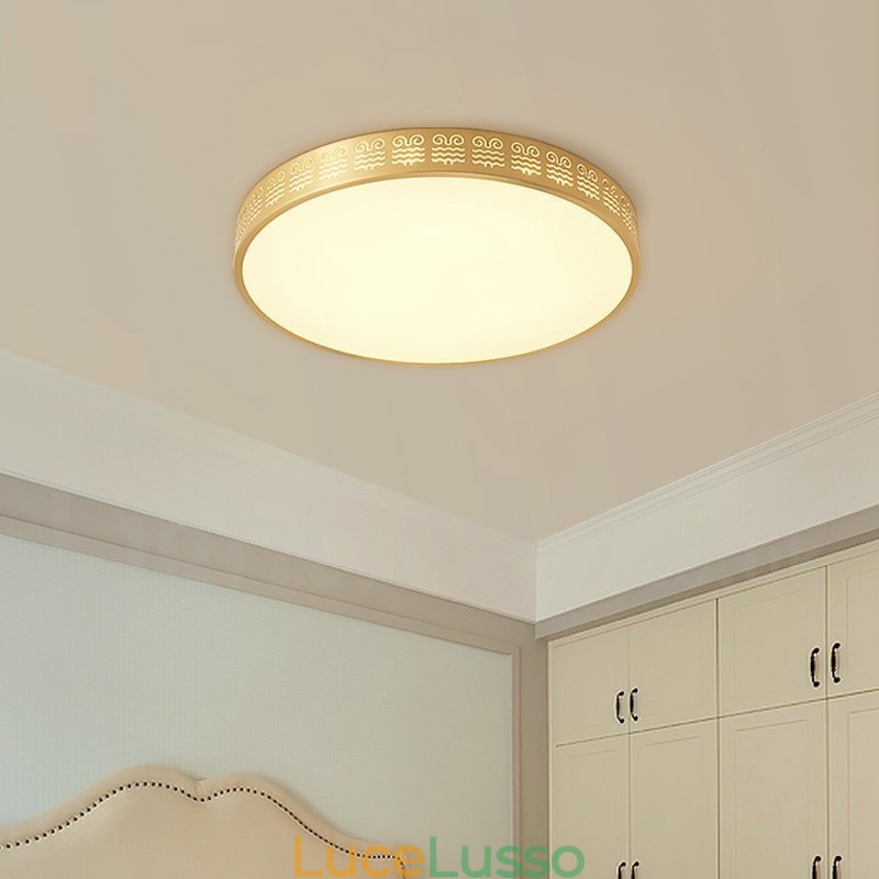 Lampada da soffitto rotonda in ottone puro, moderna, contemporanea, in stile nordico, con paralume in acrilico