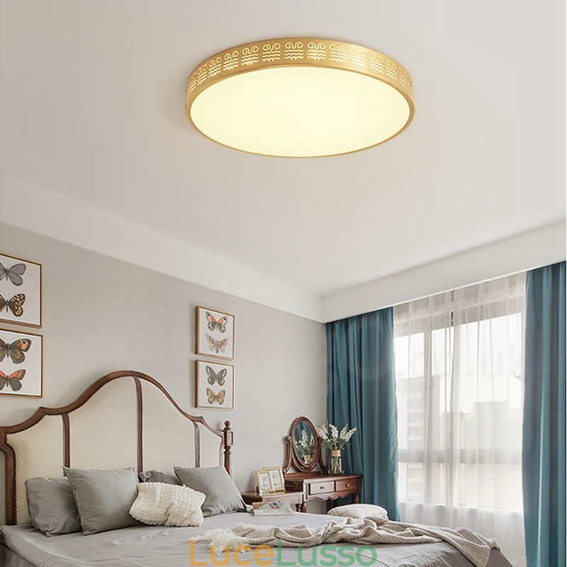 Lampada da soffitto rotonda in ottone puro, moderna, contemporanea, in stile nordico, con paralume in acrilico