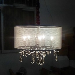 Lampada a sospensione in cristallo contemporaneo con 5 luci e paralume semitrasparente