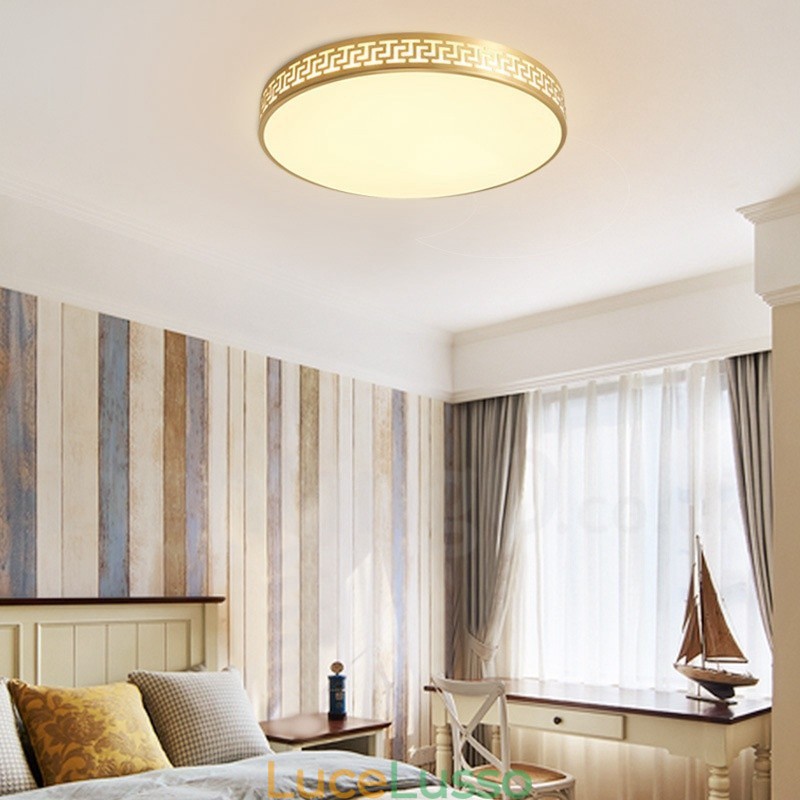 Lampada da soffitto rotonda in ottone puro, moderna, contemporanea, in stile nordico, con paralume in acrilico