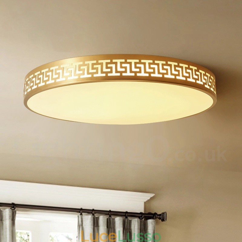 Lampada da soffitto rotonda in ottone puro, moderna, contemporanea, in stile nordico, con paralume in acrilico