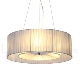 Lampada a sospensione moderna Drum 4 Light con paralume in tessuto