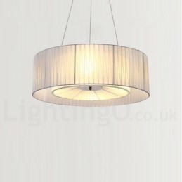 Lampada a sospensione moderna Drum 4 Light con paralume in tessuto