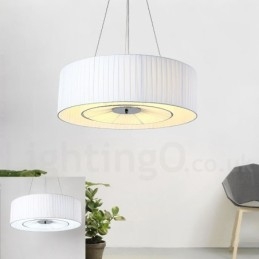 Lampada a sospensione moderna Drum 4 Light con paralume in tessuto