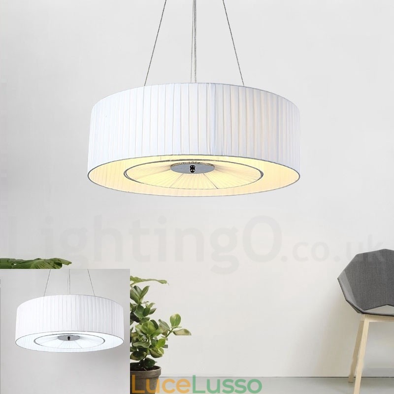 Lampada a sospensione moderna Drum 4 Light con paralume in tessuto