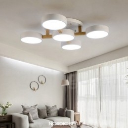 Lampadario in legno moderno contemporaneo in stile nordico con paralume in acrilico