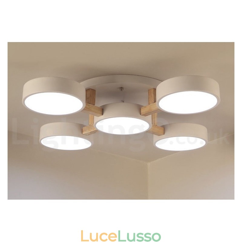 Lampadario in legno moderno contemporaneo in stile nordico con paralume in acrilico