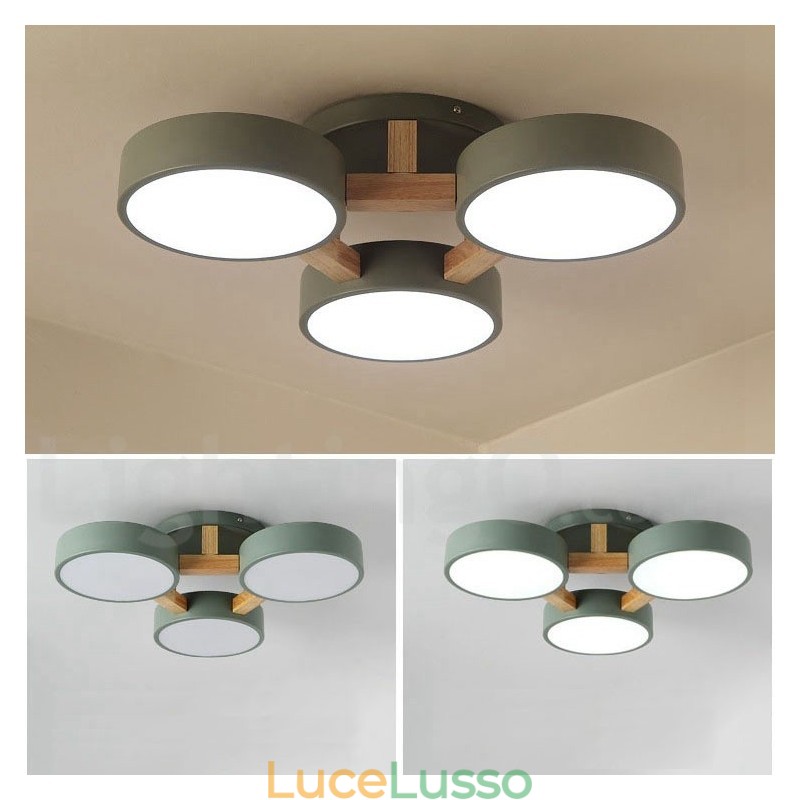 Lampadario in legno moderno contemporaneo in stile nordico con paralume in acrilico