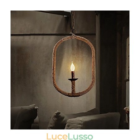 Lampadario retrò in corda di canapa con 1 lampada, stile country retrò Lampadario retrò in corda di canapa con 1 lampada, stile country retrò