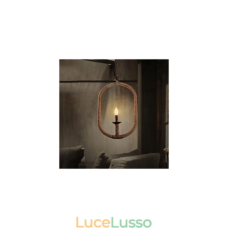 Lampadario retrò in corda di canapa con 1 lampada, stile country retrò