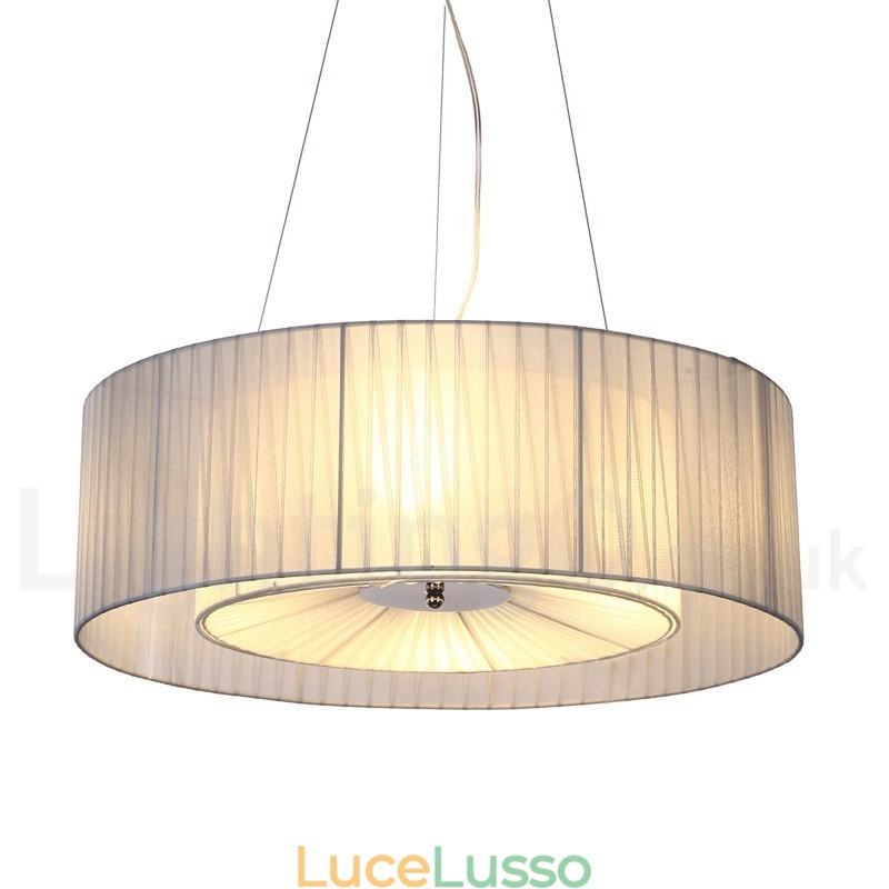 Lampada a sospensione moderna Drum 4 Light con paralume in tessuto