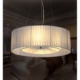 Lampada a sospensione moderna Drum 4 Light con paralume in tessuto