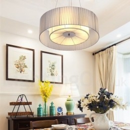 Lampada a sospensione moderna Drum 4 Light con paralume in tessuto