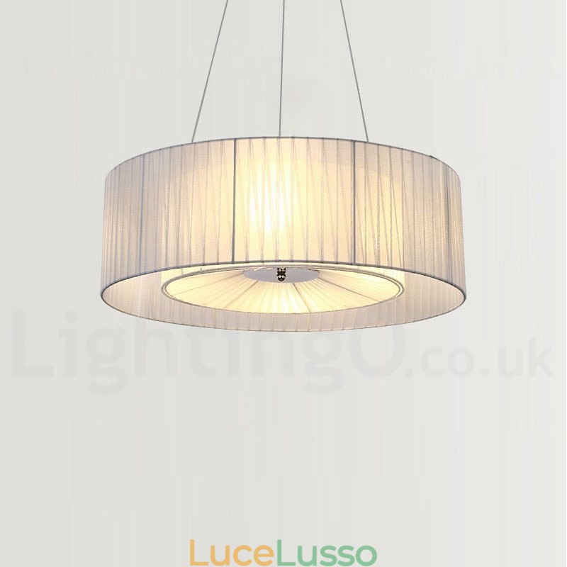 Lampada a sospensione moderna Drum 4 Light con paralume in tessuto