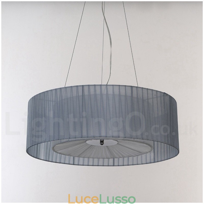 Lampada a sospensione moderna Drum 4 Light con paralume in tessuto
