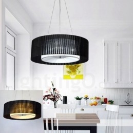 Lampada a sospensione moderna Drum 4 Light con paralume in tessuto