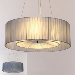 Lampada a sospensione moderna Drum 4 Light con paralume in tessuto