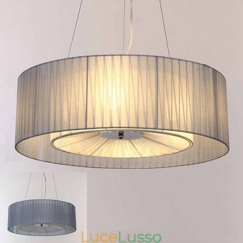 Lampada a sospensione moderna Drum 4 Light con paralume in tessuto