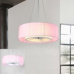 Lampada a sospensione moderna Drum 4 Light con paralume in tessuto