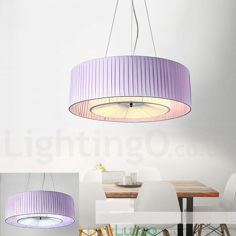 Lampada a sospensione moderna Drum 4 Light con paralume in tessuto