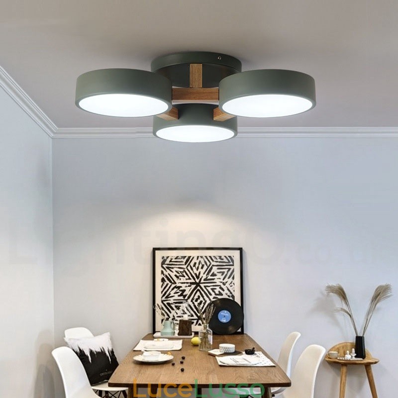 Lampadario in legno moderno contemporaneo in stile nordico con paralume in acrilico