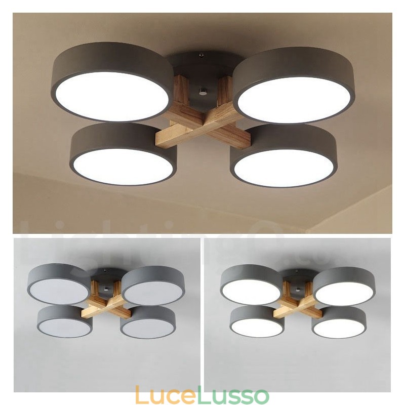 Lampadario in legno moderno contemporaneo in stile nordico con paralume in acrilico