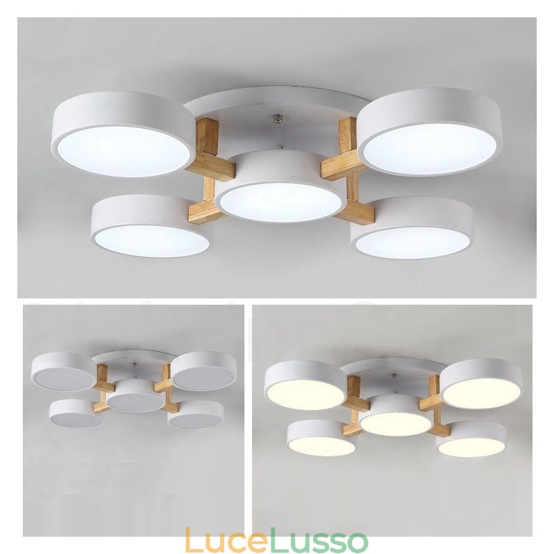 Lampadario in legno moderno contemporaneo in stile nordico con paralume in acrilico