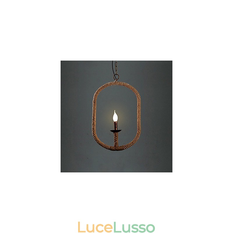 Lampadario retrò in corda di canapa con 1 lampada, stile country retrò