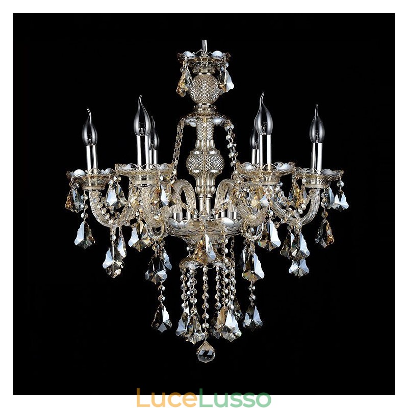 Lampadario moderno in cristallo K9 color cognac retrò a 6 luci
