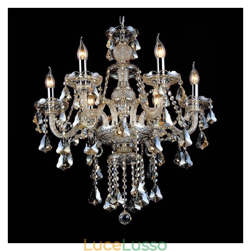 Lampadario moderno in cristallo K9 color cognac retrò a 6 luci