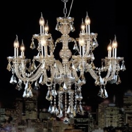 Lampadario moderno in cristallo K9 color cognac retrò da 12 luci