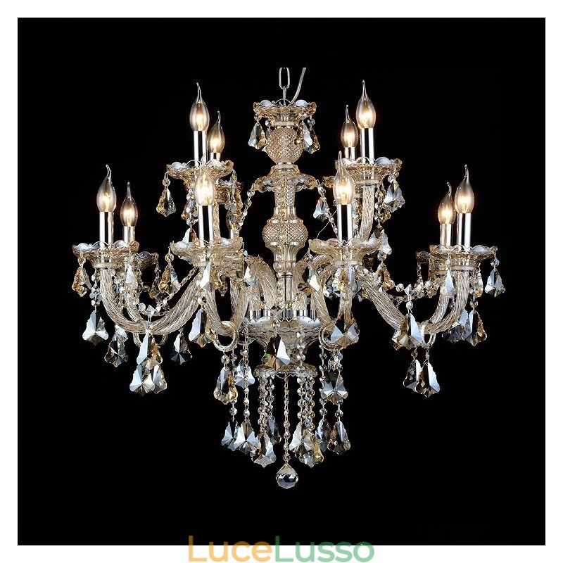 Lampadario moderno in cristallo K9 color cognac retrò da 12 luci