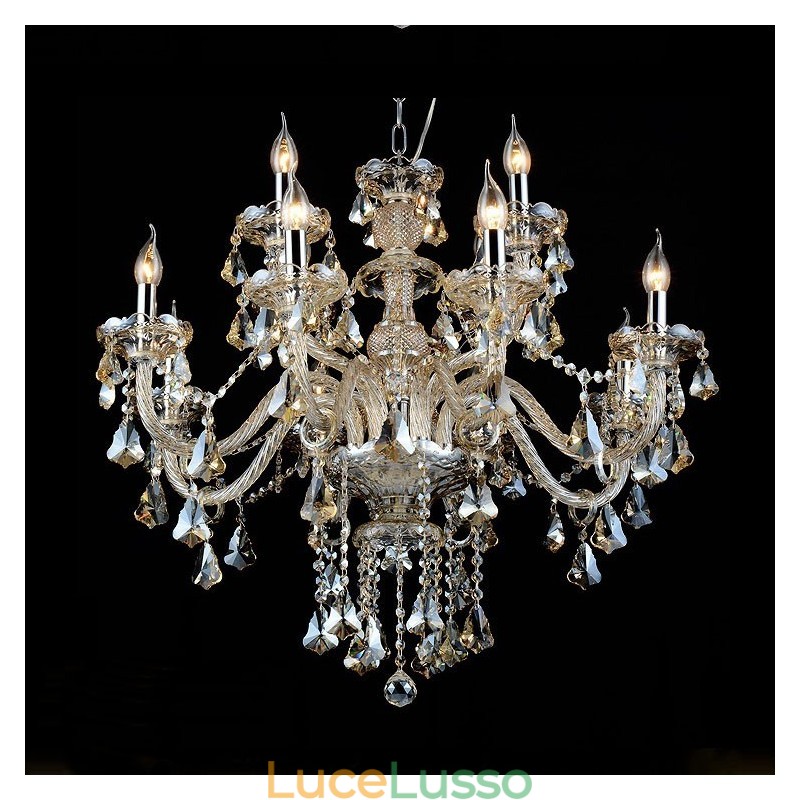 Lampadario moderno in cristallo K9 color cognac retrò da 12 luci