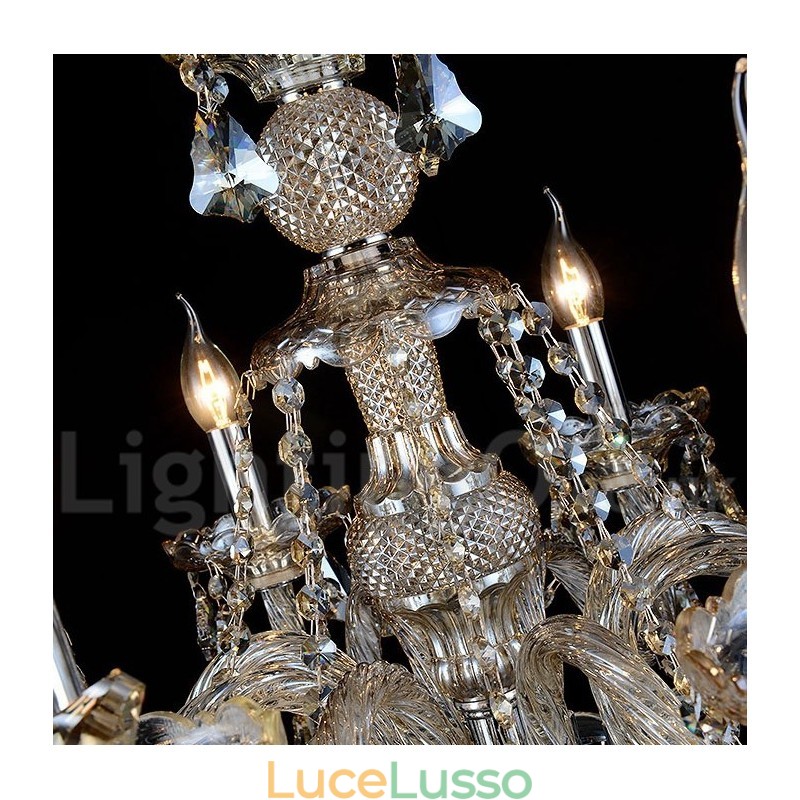 Lampadario moderno in cristallo K9 color cognac retrò da 12 luci